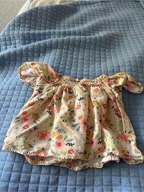 Floral Top in Cream with Pink & Yellow Accents with bright pink bottoms